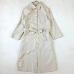 〝エルエルビーン〟シャツワンピース　コットンリネン　ウエストマーク七分袖