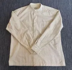 無印良品　ノーカラーチェック長袖シャツ Mサイズ ベージュ