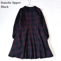 美品♡フランシュリッペブラック 丸襟 フレアワンピース チェックのサムネイル