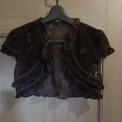 petit poudreフリル付きブラウンカーディガン