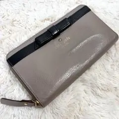 美品 ケイトスペード 長財布 ラウンドジップ リボン レザー