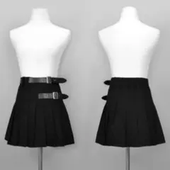 新品✨ dimmoire ベルトプリーツ ミニスカート ブラック デォムモアール