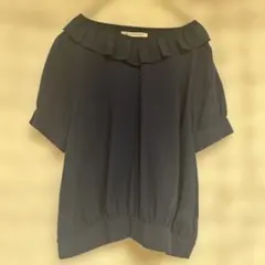 MAJESTIC LEGON 襟フリル 半袖チュニック ネイビーのサムネイル