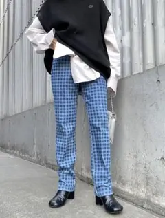 WHO'S WHO gallery レザーチェックデニム ブルーのサムネイル