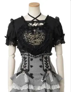 美品】リズリサ フリルハートリボンスリーブトップス ブラック 半袖