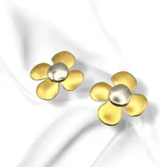 【希少】イヴサンローラン イヤリング フラワーモチーフ ゴールドシルバー コンビ