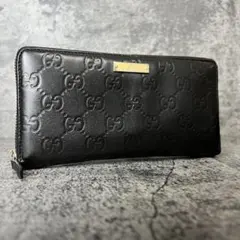 GUCCI グッチ GG柄 シマレザー ラウンドファスナー 長財布
