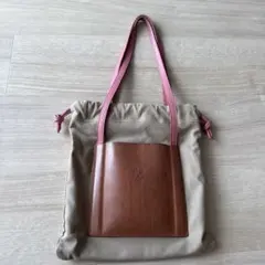 イルビゾンテ　IL BISONTE　巾着トートキャンバスバックレザーのサムネイル