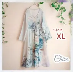 花柄　ワンピース　水彩画風　華やか　上品　ゆったり　体型カバー　Vネック