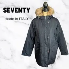 【SEVENTY】ダウンジャケット　中綿　リアルファー　イタリア製　黒　42のサムネイル