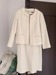 美品　卒業式　入学式　アイボリー ツイード ジャケットとドレス セット　S