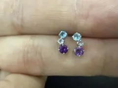 K14WG アクアマリン、アメジストピアス