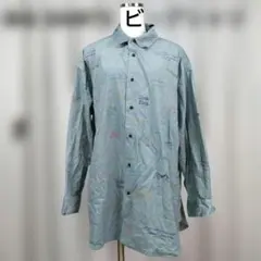 なる様BIGSHIRTS ニコアンド<F> 青長袖シャツ 総柄 F◆1-8-1