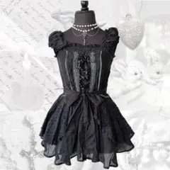 y2k axes femme ドット レース ミニワンピ　チュニック　ダークコア