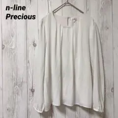 長袖シャツ　シフォン　透け感　白　L オフィス【n-linePrecious】