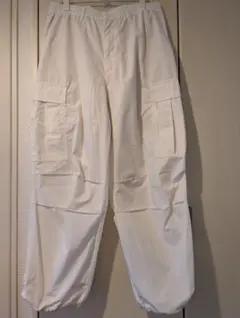 GU メンズ 白 カーゴパンツ ゴムウエスト