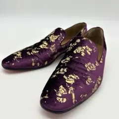 【極美品】ルブタン ローファー ベロア 紫 金 43 28cm レッドソール