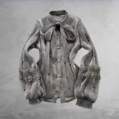 00's シャイニーシアー ボウタイブラウス パール レース フェアリーグランジ