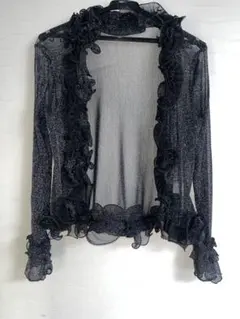 ブラック フリルメッシュカーディガン