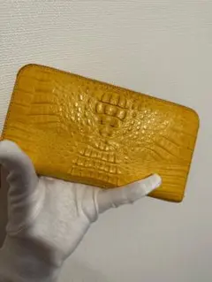 長財布 クロコ型押し イエロー 皇居限定 菊花紋章 - メルカリ