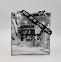 PINK VS silver metallic chrome tote