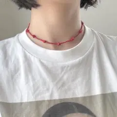 ビーズ　染めサンゴ　赤　チョーカー