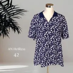 【AN HEIRESS】花柄 総柄 ネイビー ブラウス 42 着心地 さらさらのサムネイル