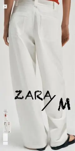 ZARA ホワイト ／M／バレルレッグパンツ