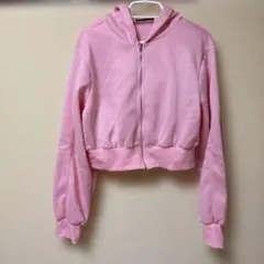 ピンク クロップド フルジップ パーカー