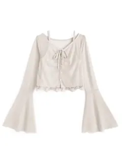 GRL ベルスリーブカーディガン×キャミソールシアーアンサンブル[at2451]