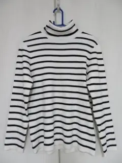 ボーダー柄リブタートルネック　XL　LL　ニット風　プルオーバ　新品未使用　秋冬