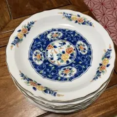 庫山窯　美濃焼　青と白の花柄 陶磁器皿 7枚セット