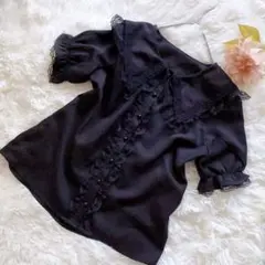 半袖ブラウス セーラー襟 レース フリル 黒 夢かわ 姫かわ 量産型 姫ギャル