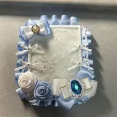 硬質カードケース デコ リボン Ｂ8 ホワイト×ブルー