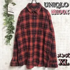 【UNIQLO】ユニクロ トップス XL メンズ シャツ 綿100% レッド