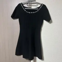 GRL パール＆ビジュー付 半袖 ニットワンピース