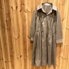 【エムケーミッシェルクラン】シャツワンピース　膝丈　７分袖　ベージュ系　綺麗めのサムネイル