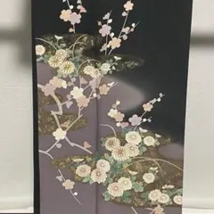 D631 訪問着　枝梅　菊　金駒刺繍　チャコールグレー　極美品