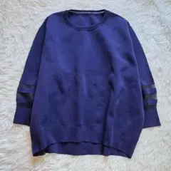 Zelal Sports　袖シアー切り替えミラノリブプルオーバー　ニット　Ｌ　青