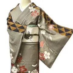AA82愛華 着物 訪問着 袷 箔 草花柄 手縫い仕立て 正絹 美品 - メルカリ