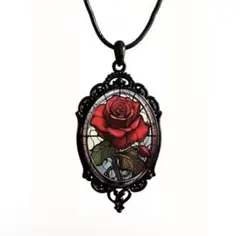カメオ　薔薇　レッド　ネックレス　ヴィンテージ風