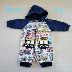 【70cm】美品！ベビー服　ロンパース　電車柄　ツナギ　全スナップボタン