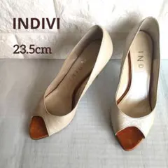 ✨INDIVI✨パンプス/オープントゥ/ハイヒール/パールベージュ/レザーのサムネイル