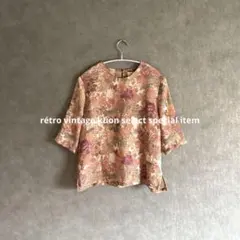 昭和レトロ半袖シャツ　ヴィンテージ　花柄シャレトロコーデ　秋コーデ　古着mix