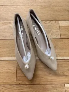 24センチ　卒入学式　入園式　ベージュ パンプス パール付き　Lサイズ