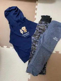 キッズ服セット（キャラクターTシャツ、迷彩パンツ、帽子、）