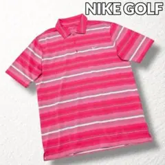 美品✨ 【ナイキゴルフ】DRI-FITボーダーポロシャツ 半袖 ピンク L相当