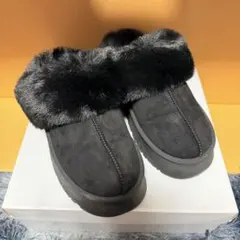 黒 スエード ファー付きムートンブーツ