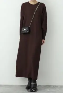 スローブイエナ　シャーリングリブロングワンピース　ブラウン