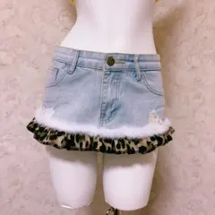 平成ギャル　レオパード柄フリル付きデニムショートパンツ　Y2K